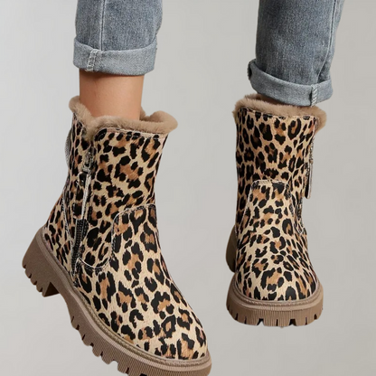 Varme støvler med leopardprint til kvinder