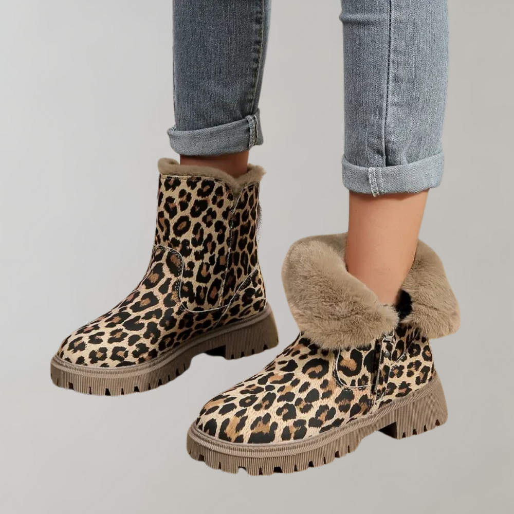 Varme støvler med leopardprint til kvinder