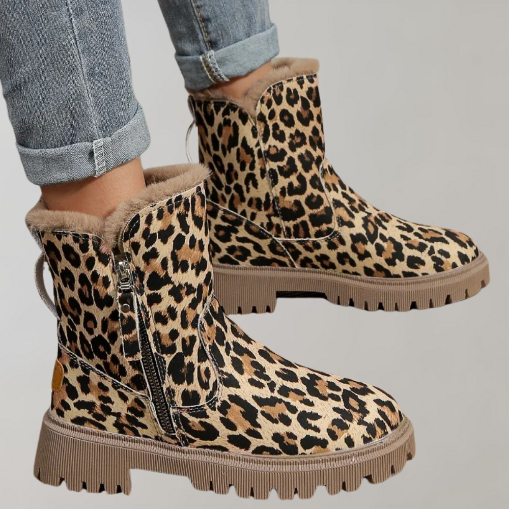 Varme støvler med leopardprint til kvinder