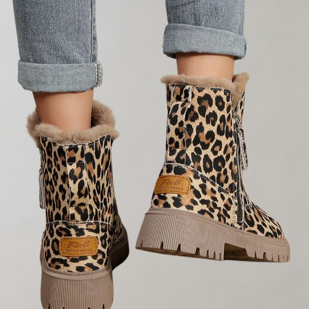 Varme støvler med leopardprint til kvinder