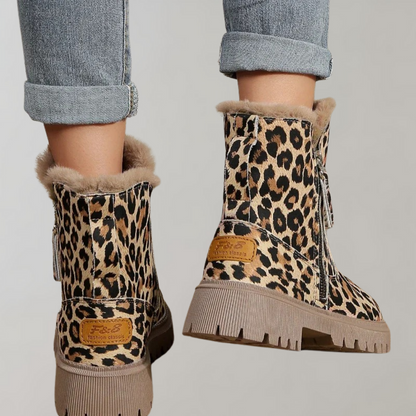 Varme støvler med leopardprint til kvinder