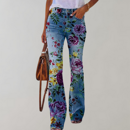 Flare jeans med blomsterprint til kvinder