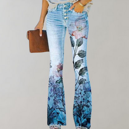 Flare jeans med blomsterprint til kvinder