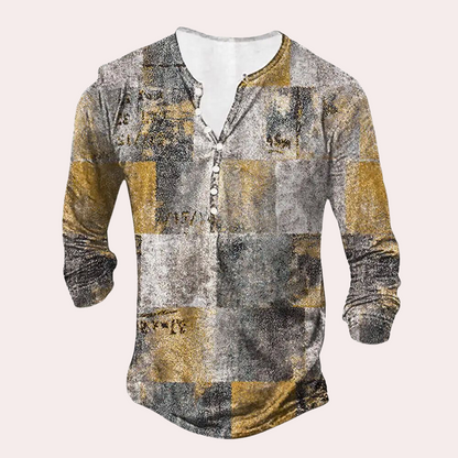 Langærmet Patchwork Henley-skjorte til mænd