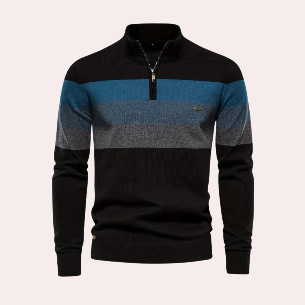Varm farveblok-sweatshirt med lynlås til mænd