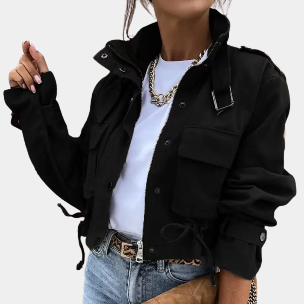 Cropped jakke med abstrakt print til kvinder