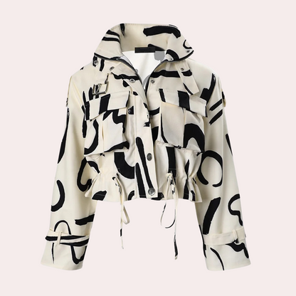 Cropped jakke med abstrakt print til kvinder