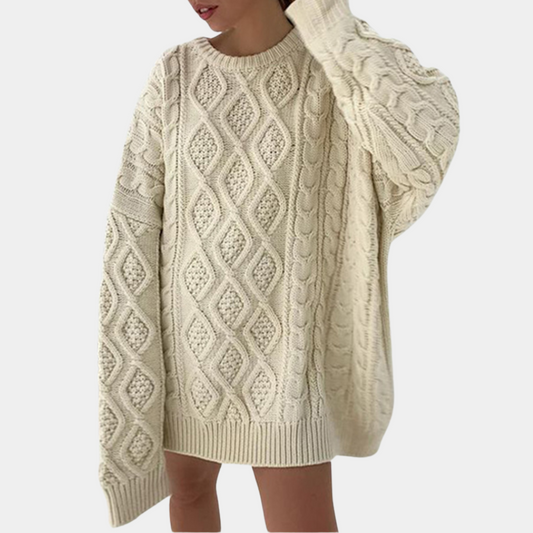 Kryptografisk twist-strikket lang sweater