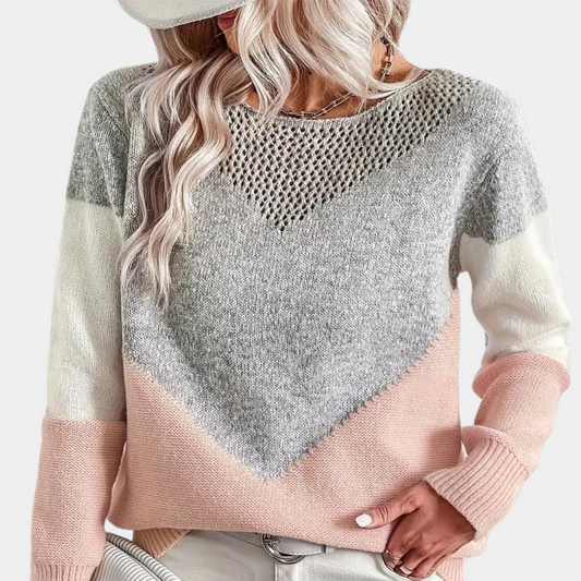 Patchwork farvekontrast langærmet sweater