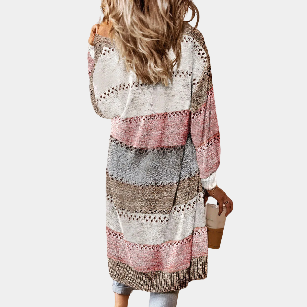 Lang stribet patchwork-sweater med syninger