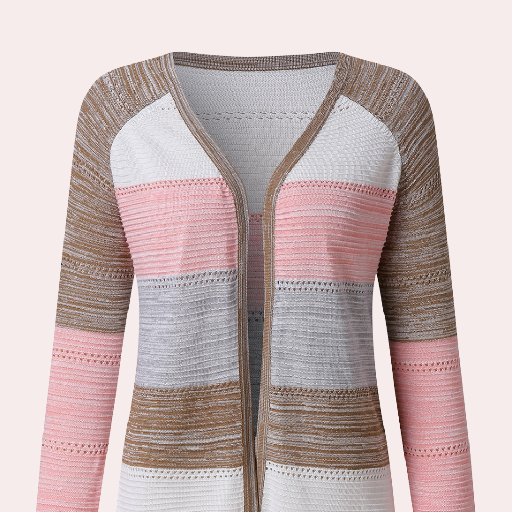Lang stribet patchwork-sweater med syninger