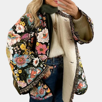 Tyk vinterfrakke med blomsterprint