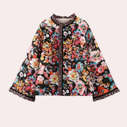 Tyk vinterfrakke med blomsterprint