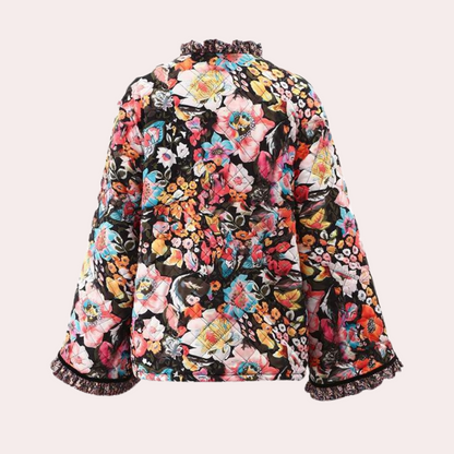 Tyk vinterfrakke med blomsterprint