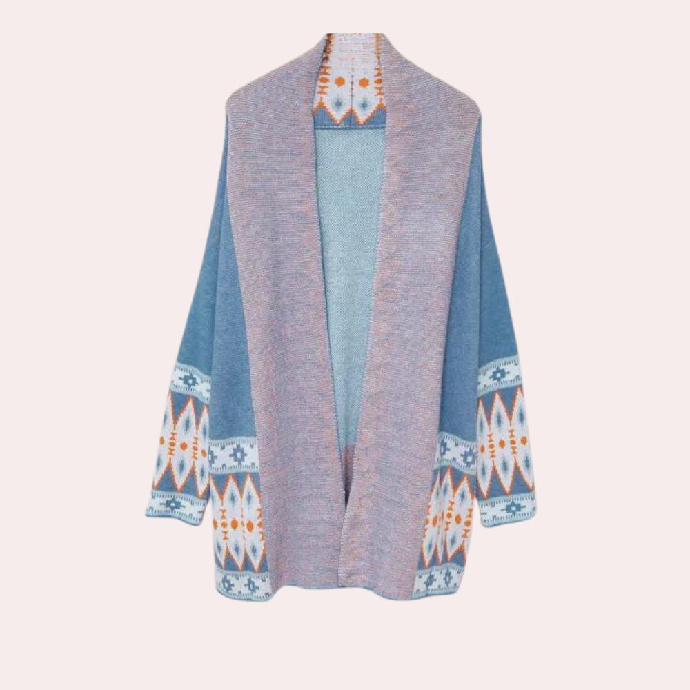 Blå Boho Vintage Strikket Cardigan