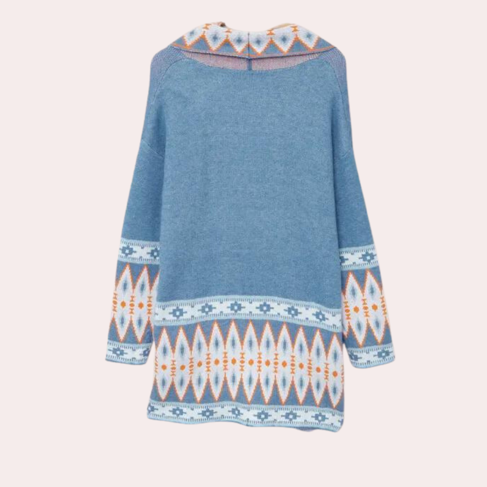 Blå Boho Vintage Strikket Cardigan