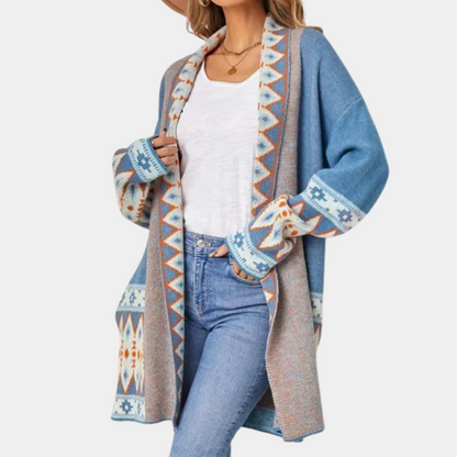 Blå Boho Vintage Strikket Cardigan