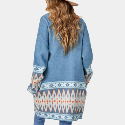 Blå Boho Vintage Strikket Cardigan