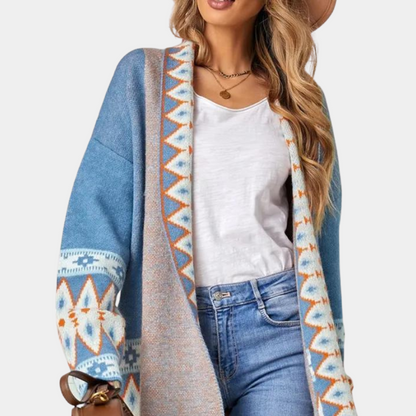 Blå Boho Vintage Strikket Cardigan