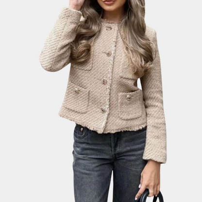 Tekstureret tweed-jakke med knapper