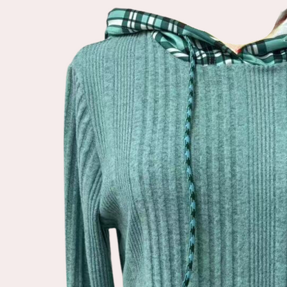 Colorblock-hættetrøje med ternet print til kvinder