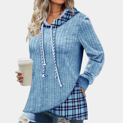 Colorblock-hættetrøje med ternet print til kvinder