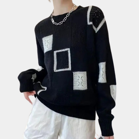 Strikket sweater med firkantet design