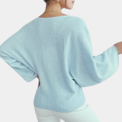 Blomstret sweater med V-halsbroderi