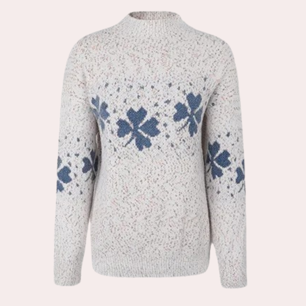 Strikket sweater med kløverprint