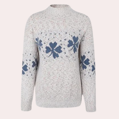 Strikket sweater med kløverprint