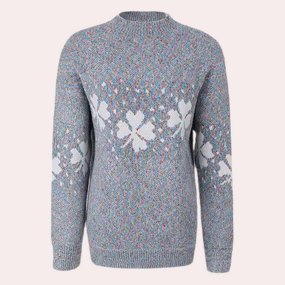 Strikket sweater med kløverprint