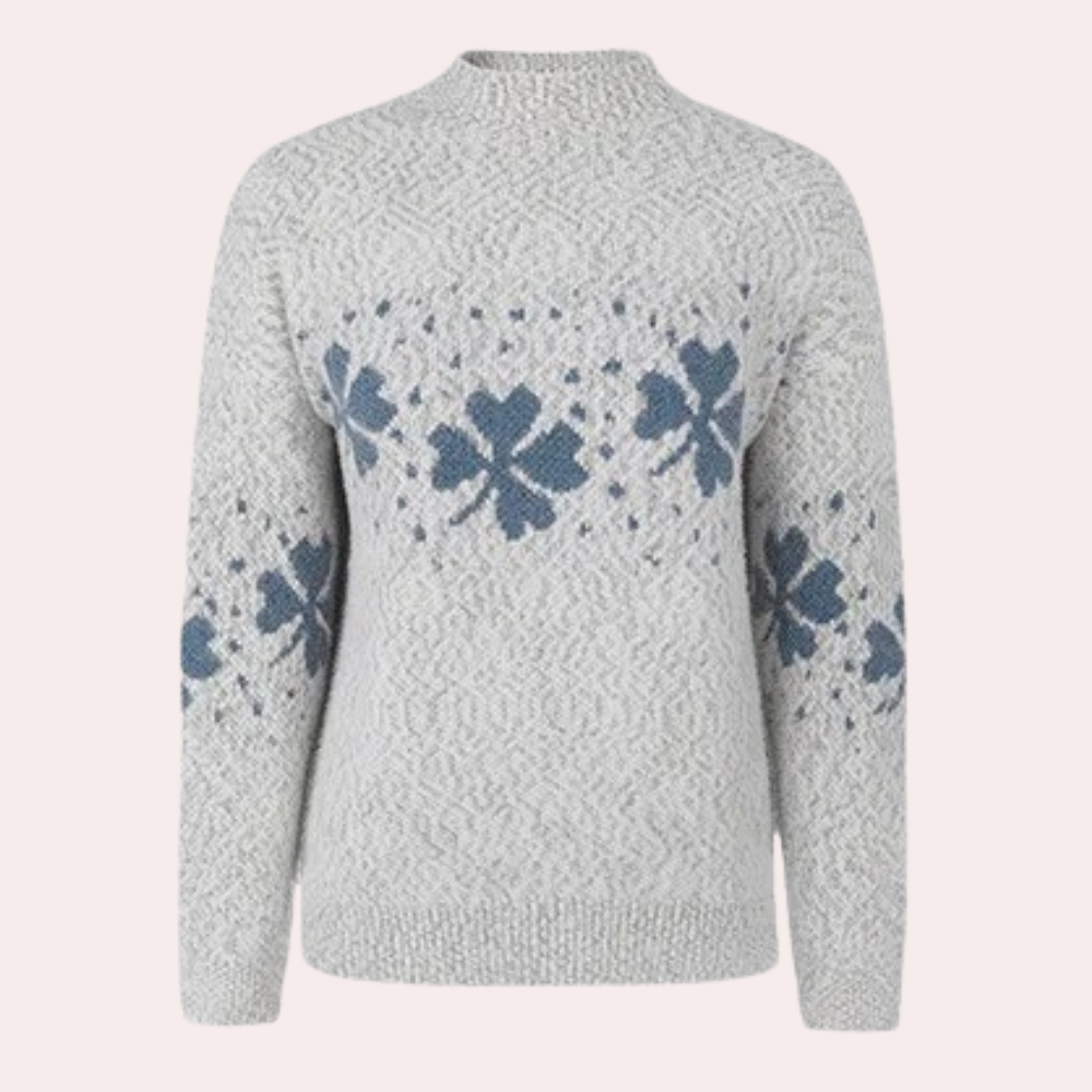 Strikket sweater med kløverprint