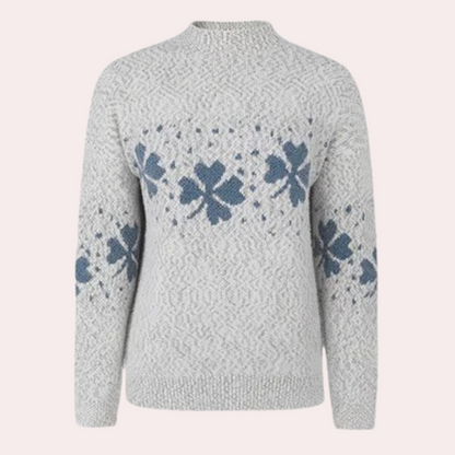 Strikket sweater med kløverprint