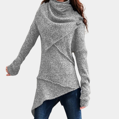 Elegant asymmetrisk strikket sweater til kvinder