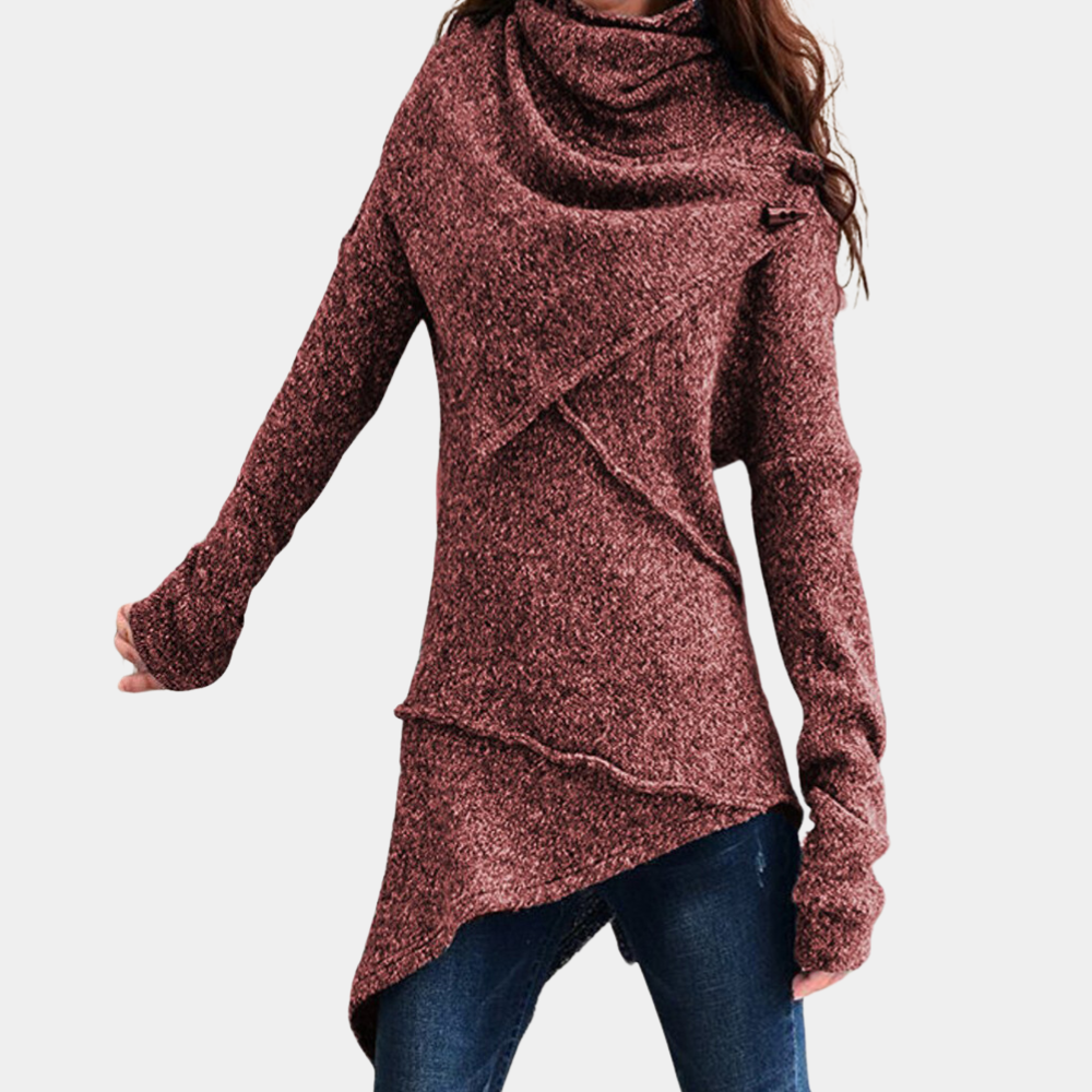 Elegant asymmetrisk strikket sweater til kvinder