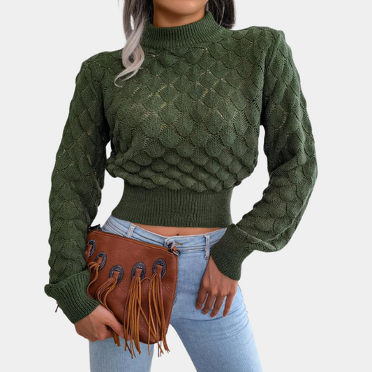 Ensfarvet cropped sweater