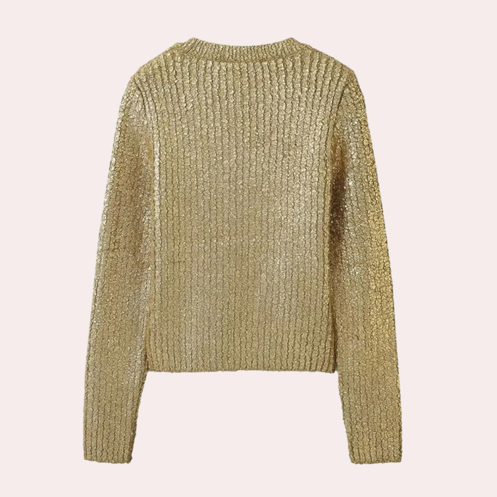 Guldglinsende langærmet sweater til kvinder