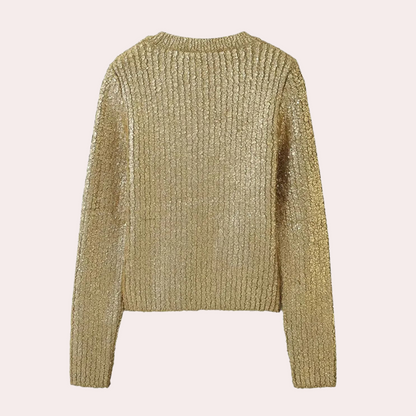 Guldglinsende langærmet sweater til kvinder