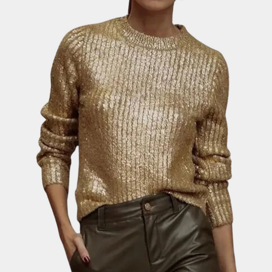 Guldglinsende langærmet sweater til kvinder