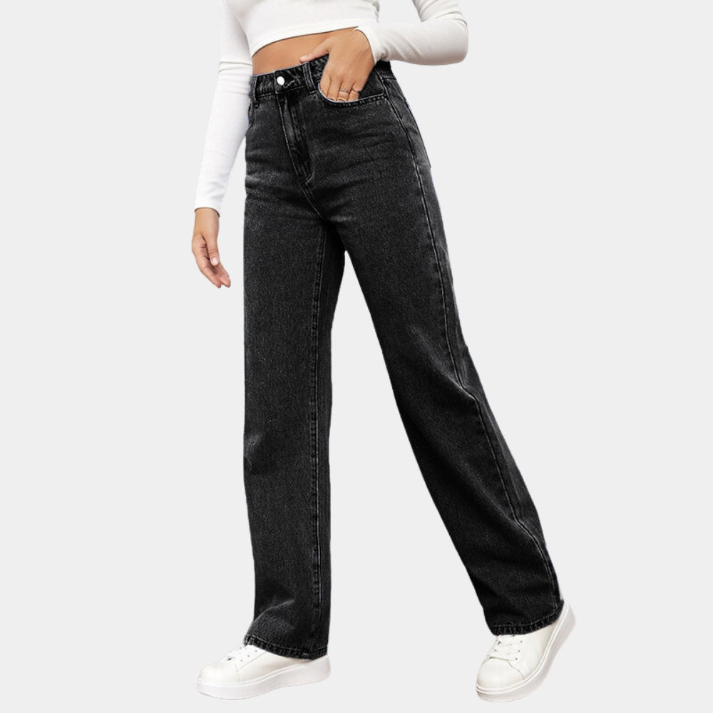 Højtaljede denimbukser med lige ben