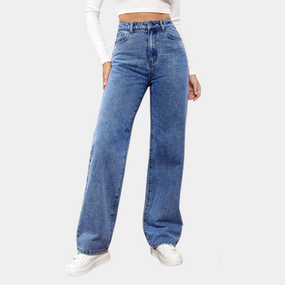 Højtaljede denimbukser med lige ben