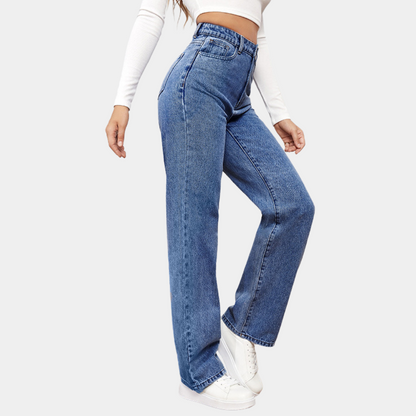 Højtaljede denimbukser med lige ben