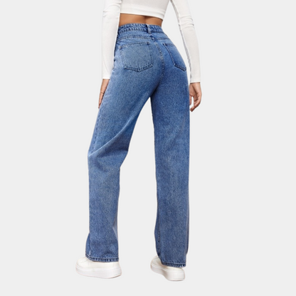 Højtaljede denimbukser med lige ben