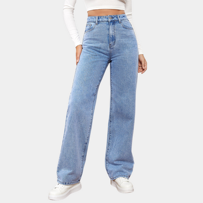Højtaljede denimbukser med lige ben