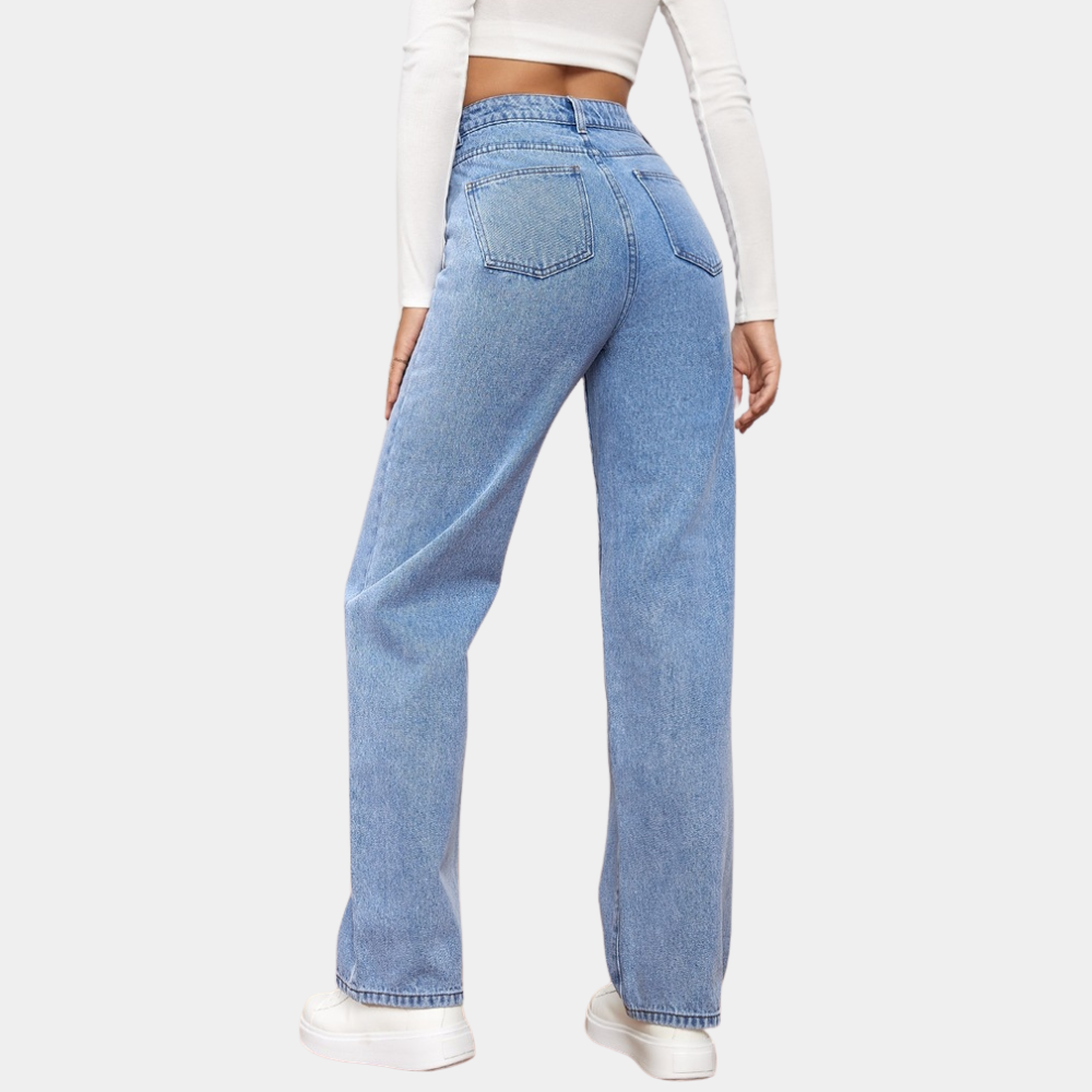 Højtaljede denimbukser med lige ben