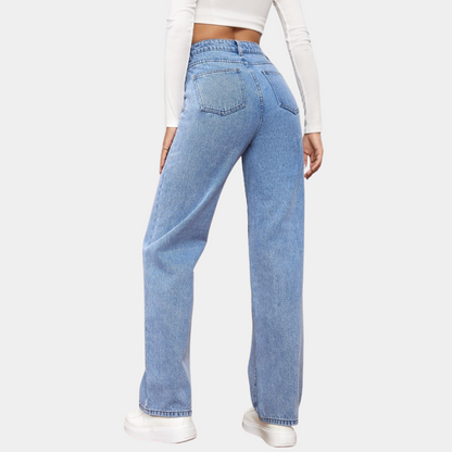 Højtaljede denimbukser med lige ben