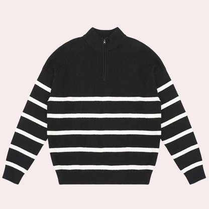 Trendy stribet sweatshirt med lynlås til mænd