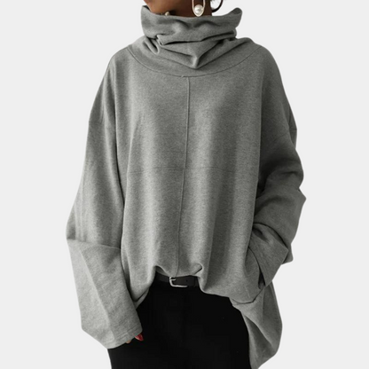 Løs sweatshirt med rullekrave til kvinder