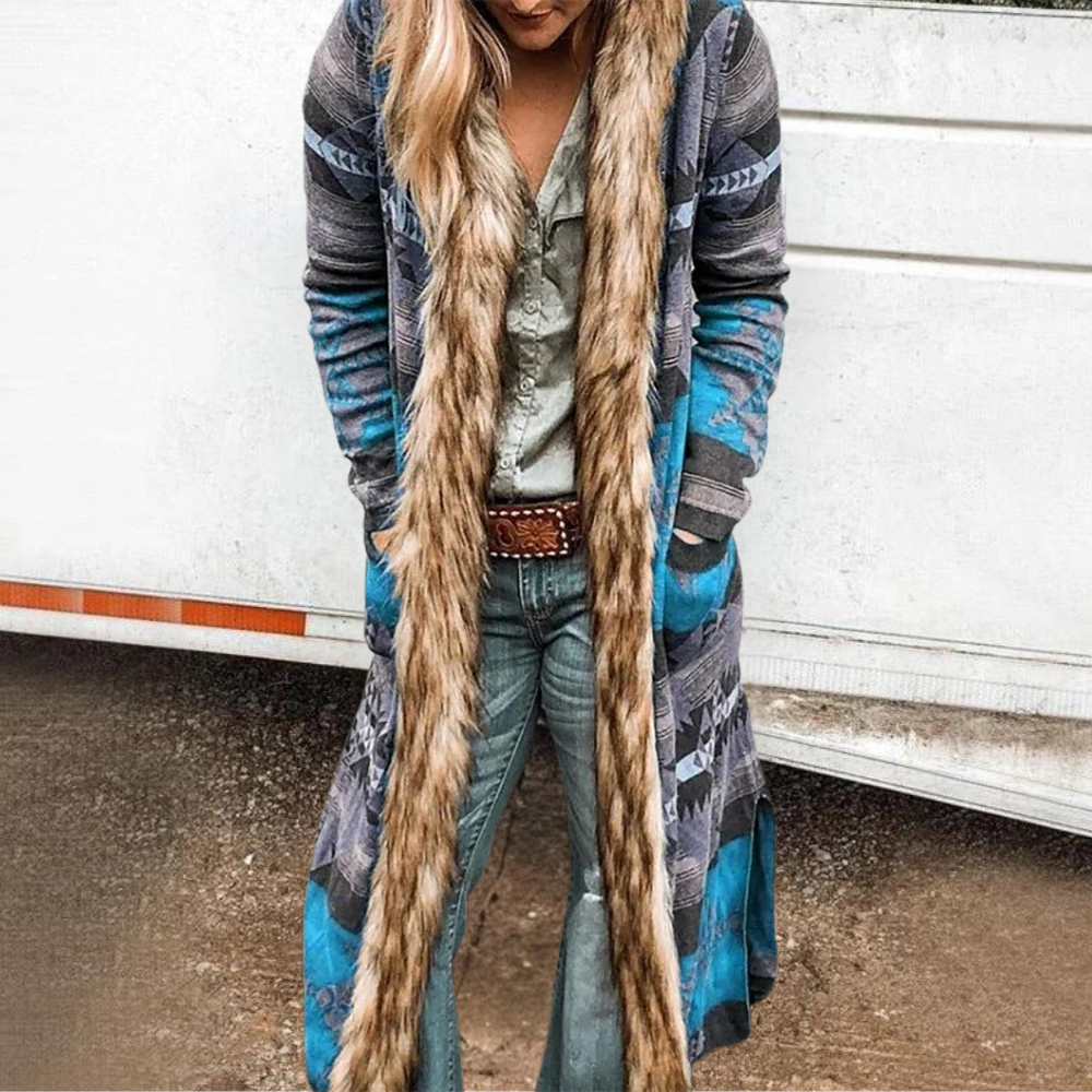 Retro langærmet pelsfrakke