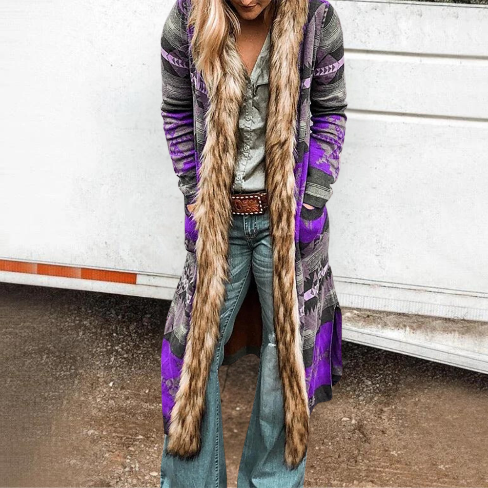 Retro langærmet pelsfrakke